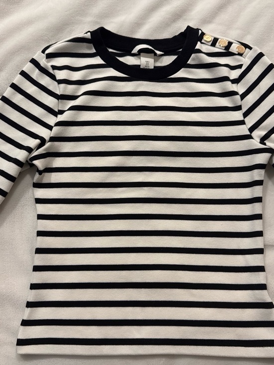 H&M Tops - Woman’s Black & White Striped Shirt with Shoulder Buttons
